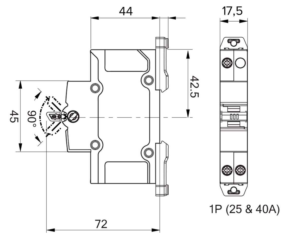 Підключення перемикача Schneider Electric Acti9 iSSW A9SCO140 | Розміри перемикача Schneider Electric iSSW Acti9 1P 40 A I-O-II A9SCO140