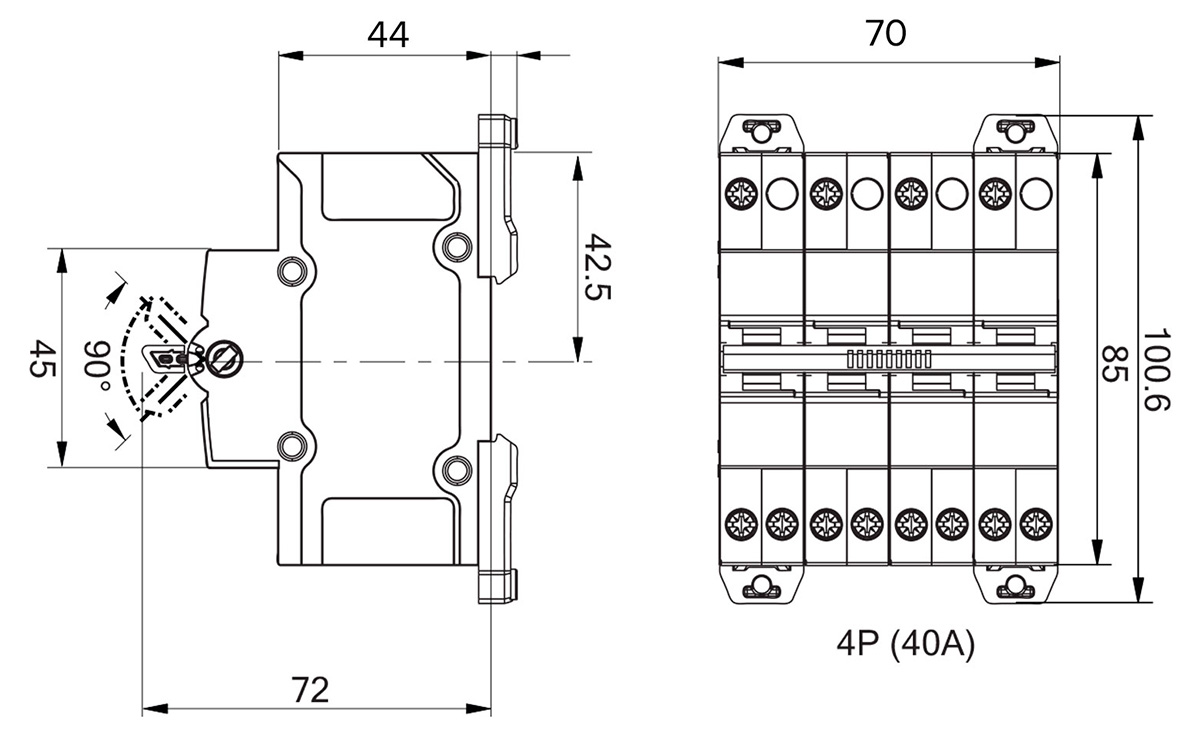 Підключення перемикача Schneider Electric Acti9 iSSW A9SCO440 | Розміри перемикача iSSW Acti9 1P 40 A I-O-II Schneider Electric A9SCO440