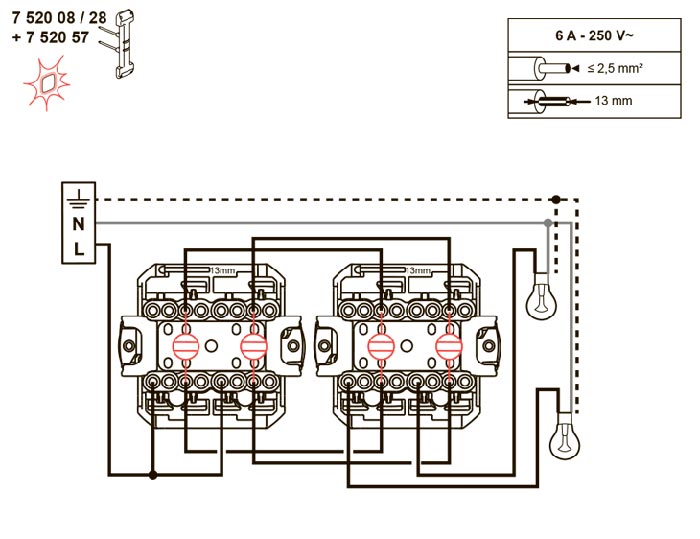 Легранд inMatic схема підключення вимикача 752028 з лампою індикації 752057