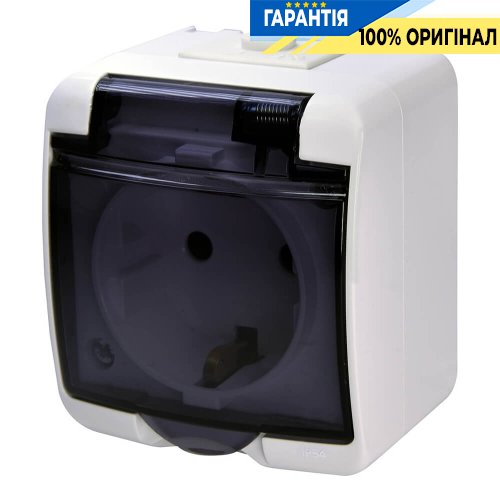 Розетка 1-а з з/к Schuko RHE-1sd (біла/прозора кришка, IP54) ETI Hermetics 4668016