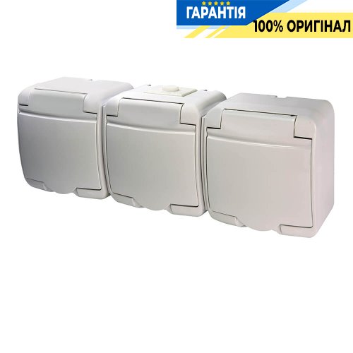 Розетка 3-а з з/к Schuko RHE-3s (біла/біла кришка, IP54) ETI Hermetics 4668023