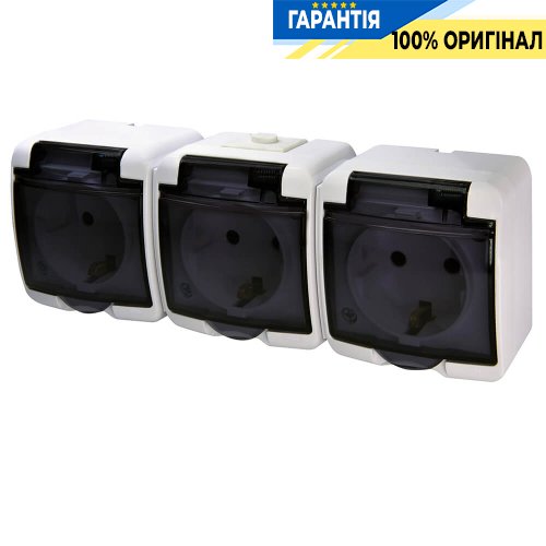 Розетка 3-я с з/к Schuko RHE-3sd (белая/прозрачная крышка, IP54) ETI Hermetics 4668024