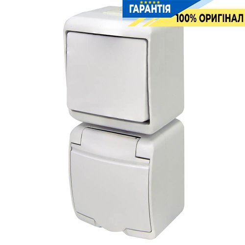 Мікс верт.: 1-кл.вим.+ 1-а розетка з з/к VRHP-1s (біла/біла кришка) ETI Hermetics 4668025