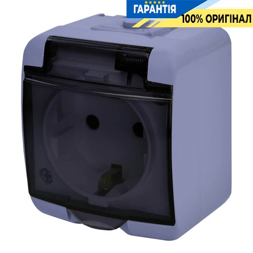 Розетка 1-а з з/к Schuko RHE-1sd-SR (сіра/прозора кришка, IP54) ETI Hermetics 4668071
