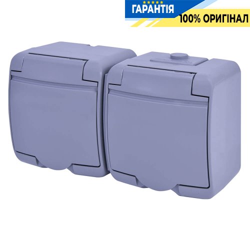 Розетка 2-а з з/к Schuko RHE-2s-SR (сіра/сіра кришка, IP54) ETI Hermetics 4668072