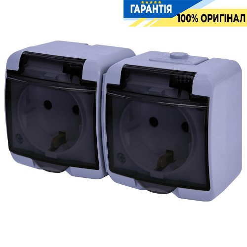 Розетка 2-а з з/к Schuko RHE-2sd-SR (сіра/прозора кришка, IP54) ETI Hermetics 4668073