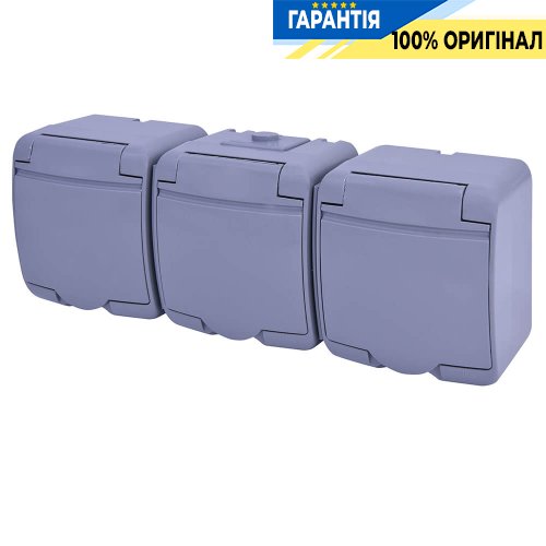 Розетка 3-а з з/к Schuko RHE-3s-SR (сіра/сіра кришка, IP54) ETI Hermetics 4668074