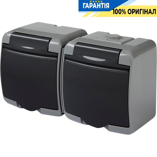 Розетка 2-а з з/к Schuko RHE-2s-SRG (сіра/графіт. кришка, IP54) ETI Hermetics 4668107