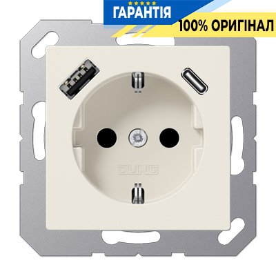 Розетка SCHUKO із USB тип AC, Jung арт. A1520-15CA, слонова кістка | ELECTRICA.NET.UA