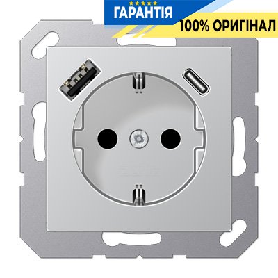 Розетка SCHUKO с USB тип AC, Jung арт. A1520-15CAAL, алюминий | ELECTRICA.NET.UA