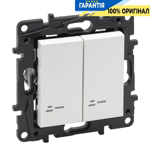 Перемикач 2-кл з підсвічуванням 10А, автоматичні клеми, Legrand Niloe Step 863118, білий | ELECTRICA.NET.UA