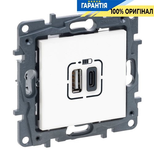 Розетка USB Тип А+C 12Вт+15Вт 5 В Legrand Niloe Step 863140, білий | ELECTRICA.NET.UA