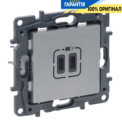 Розетка USB Тип С+C 15 Вт 5 В Legrand Niloe Step 863339, алюміній | ELECTRICA.NET.UA