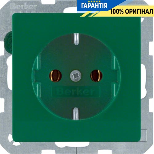 Розетка з заземлюючим контактом, 16А/250В, зелена, Berker «Q.1» «Q.3» «Q7» 47436013