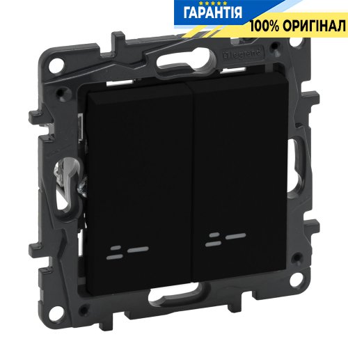 Вимикач 2-кл з підсвічуванням 10А, автоматичні клеми, Legrand Niloe Step 863515, чорний | ELECTRICA.NET.UA