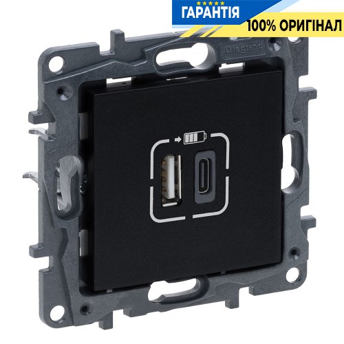 Розетка USB Тип А+C 12Вт+15Вт 5 В Legrand Niloe Step 863540, чорний | ELECTRICA.NET.UA
