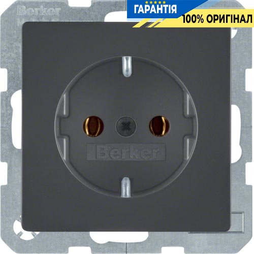 Розетка з заземлюючим контактом, 16А/250В, антрацит, Berker «Q.1» «Q.3» «Q7» 47436086