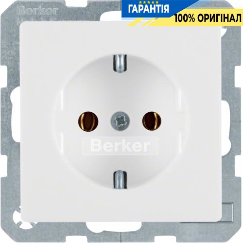 Розетка з заземлюючим контактом, 16А/250В, полярна білизна, Berker «Q.1» «Q.3» «Q7» 47436089