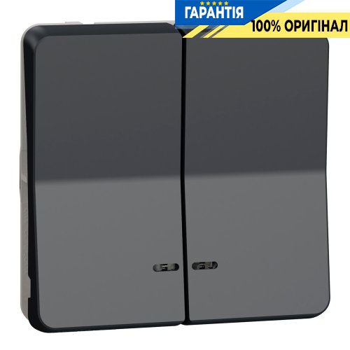 Механизм 2-клавишного кнопочного выключателя с подсветкой IP55, черный, Schneider Electric Mureva Styl MUR35228 | ELECTRICA.NET.UA