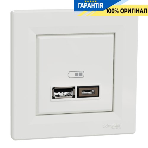 Розетка USB тип А+С 2,4А, Schneider Electric Asfora EPH2700321, біла | ELECTRICA.NET.UA
