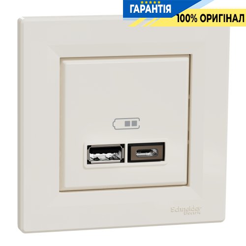 Розетка USB тип А+С 2,4А, Schneider Electric Asfora EPH2700323, крем | ELECTRICA.NET.UA