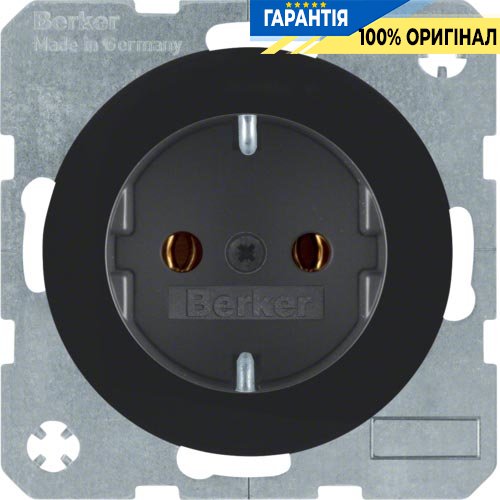 Розетка з заземлюючим контактом, 16А/250В, чорний (глянсовий), R.1, R.3, Berker 47432045