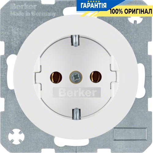 Розетка з заземлюючим контактом, 16А/250В, полярна білизна (глянсовий), R.1, R.3, Berker 47432089