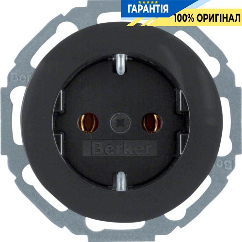 Розетка з заземлюючим контактом, захистом від дітей, 16А/250В, чорна (глянсова), Berker R.Classic 47552045