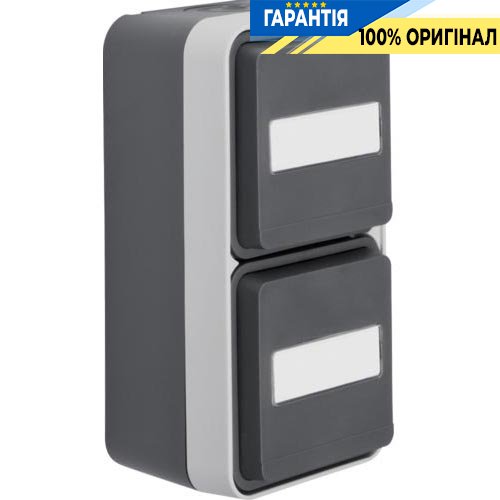 Розетка з з/к подвійна вертикальна, поле д/напису, IP55, сірий, 16А/250В Berker W.1 47703535