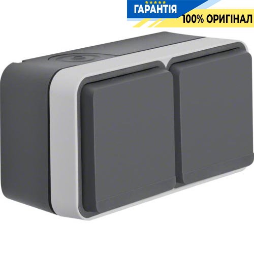 Розетка з з/к подвійна горизонтальна IP55, сірий, 16А/250В Berker W.1 47843515