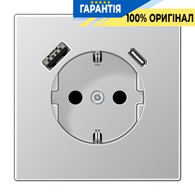 Розетка с з/к и USB тип A + USB тип C, Jung AL1520-15CA-L Алюминий