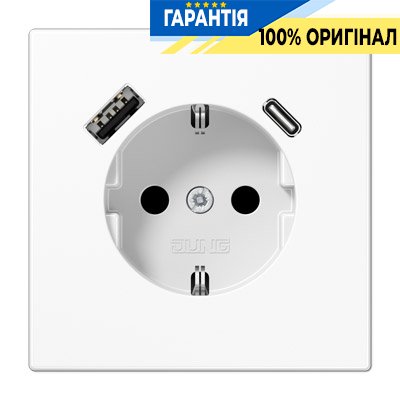 Розетка з з/к і USB тип A + USB тип C, Jung LS1520-15CAWW білий