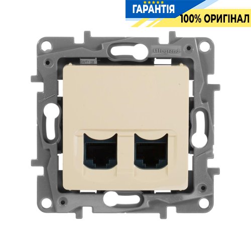 Розетка інтернет подвійна RJ-45, UTP, кат. 6, Legrand Etika 672354, «слонова кістка»