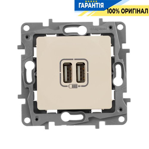 Розетка подвійна USB, 240 / 5В, 2400МА, Legrand Etika 672394, «слонова кістка»