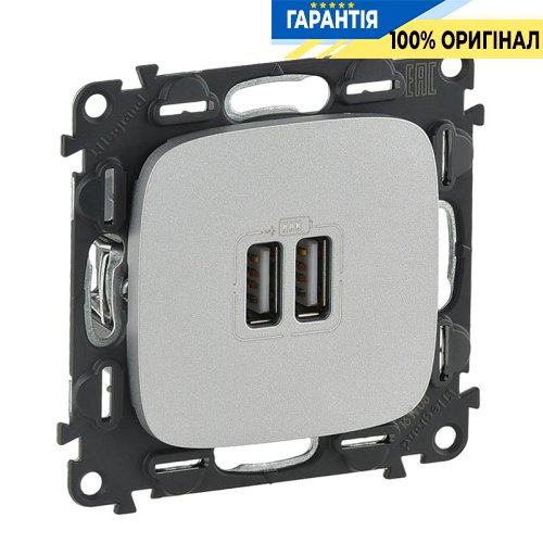 Розетка 2-ая USB для зарядки, Legrand Valena Allure 754997, алюминий