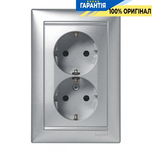Розетка 2-а з заземлюючим контактом Legrand Valena 770100, алюміній