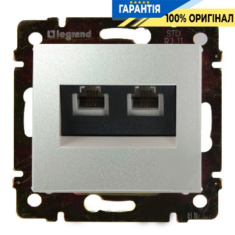 Телефонная розетка 2 выхода RJ11 Legrand Valena 770139, алюминий