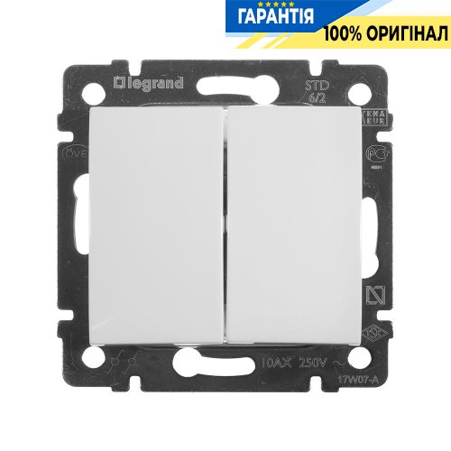 Переключатель 2-клавишный (проходной) Legrand Valena 774408, белый