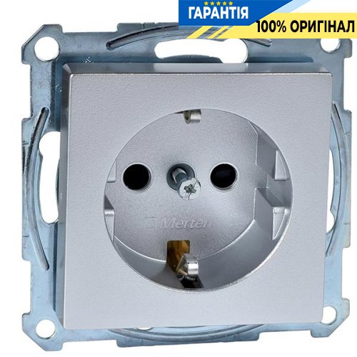 Розетка з заземленням і захисними шторками Merten SM MTN2300-0460 алюміній