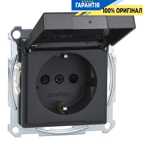 Розетка с заземлением с крышкой Merten SM MTN2310-0414 антрацит