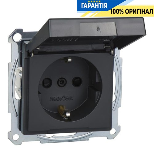 Розетка з заземленням і кришкою IP44 Merten SM MTN2314-0414 антрацит