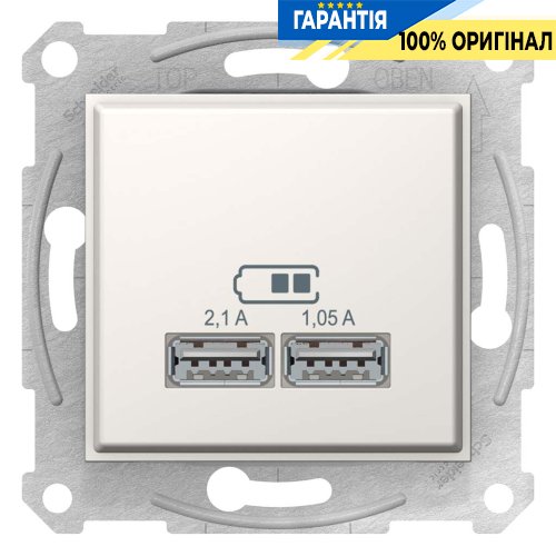 Розетка 2-а з USB виходами для зарядки Schneider Electric SDN2710223, слонова кістка