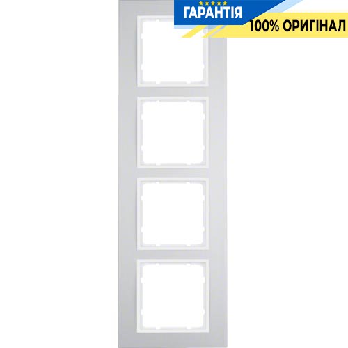 Рамка 4-а коллекция B.3, цвет «алюминий/полярно белый матовый», Berker 10143904
