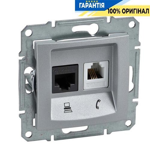 Розетка телефонная + компьютерная цвет алюминий Schneider Electric SDN5200160