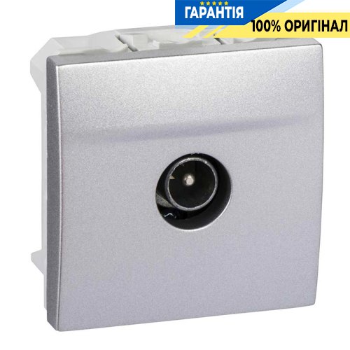 Розетка телевизионная проходная штырьковый разъем ТV 2-м. Unica алюминий Schneider Electric MGU3.463.30