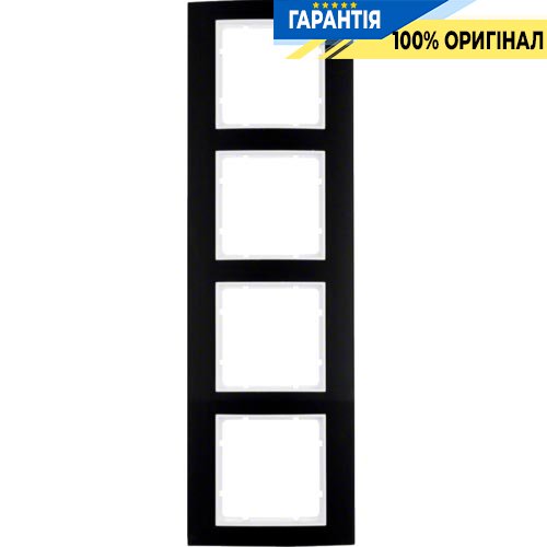 Рамка 4-а коллекция B.3, цвет «черный/полярно белый матовый», Berker 10143025