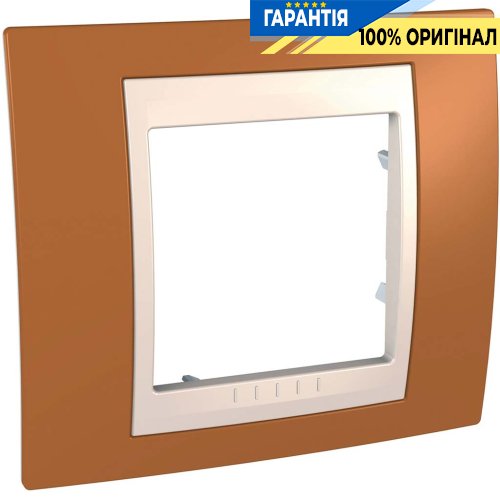 Рамка 1-а Schneider Electric Unica «Plus» MGU6.002.569, колір Слонова кістка / Помаранчевий