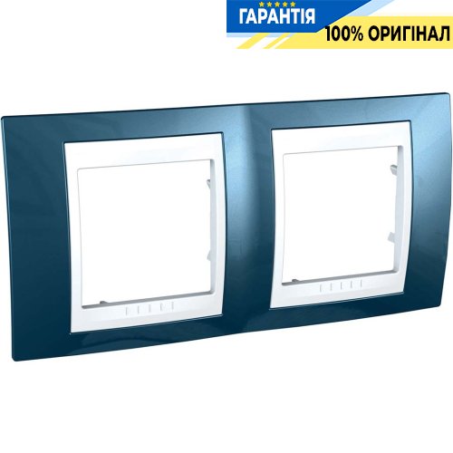 Рамка 2-а Schneider Electric Unica «Plus» MGU6.004.854, колір "Білий / Блакитний лід"
