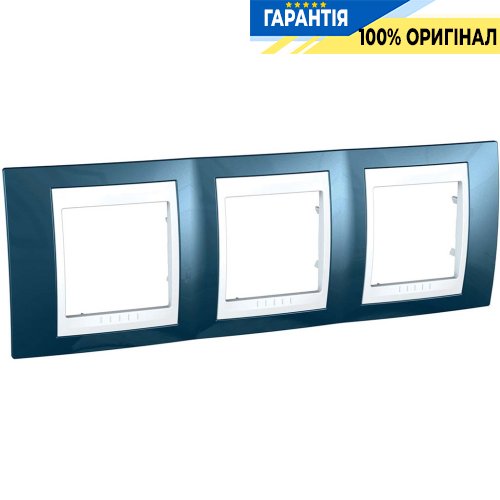 Рамка 3-а Schneider Electric Unica «Plus» MGU6.006.854, колір "Білий / Блакитний лід"