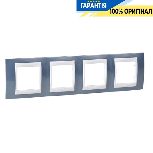 Рамка 4-а Schneider Electric MGU6.008.854 Unica «Plus», колір "Білий/Блакитний лід"